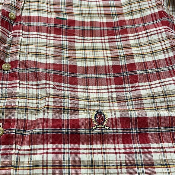 Vintage Tommy Hilfiger 90s Plaid Oxford Button Down Red/Tan Shirt Men's Medium - Picture 2 of 8